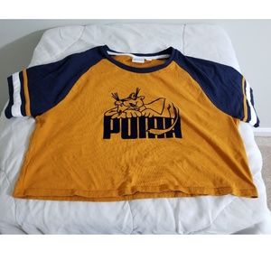 🛍Puma yellow and navy crop t-shirt